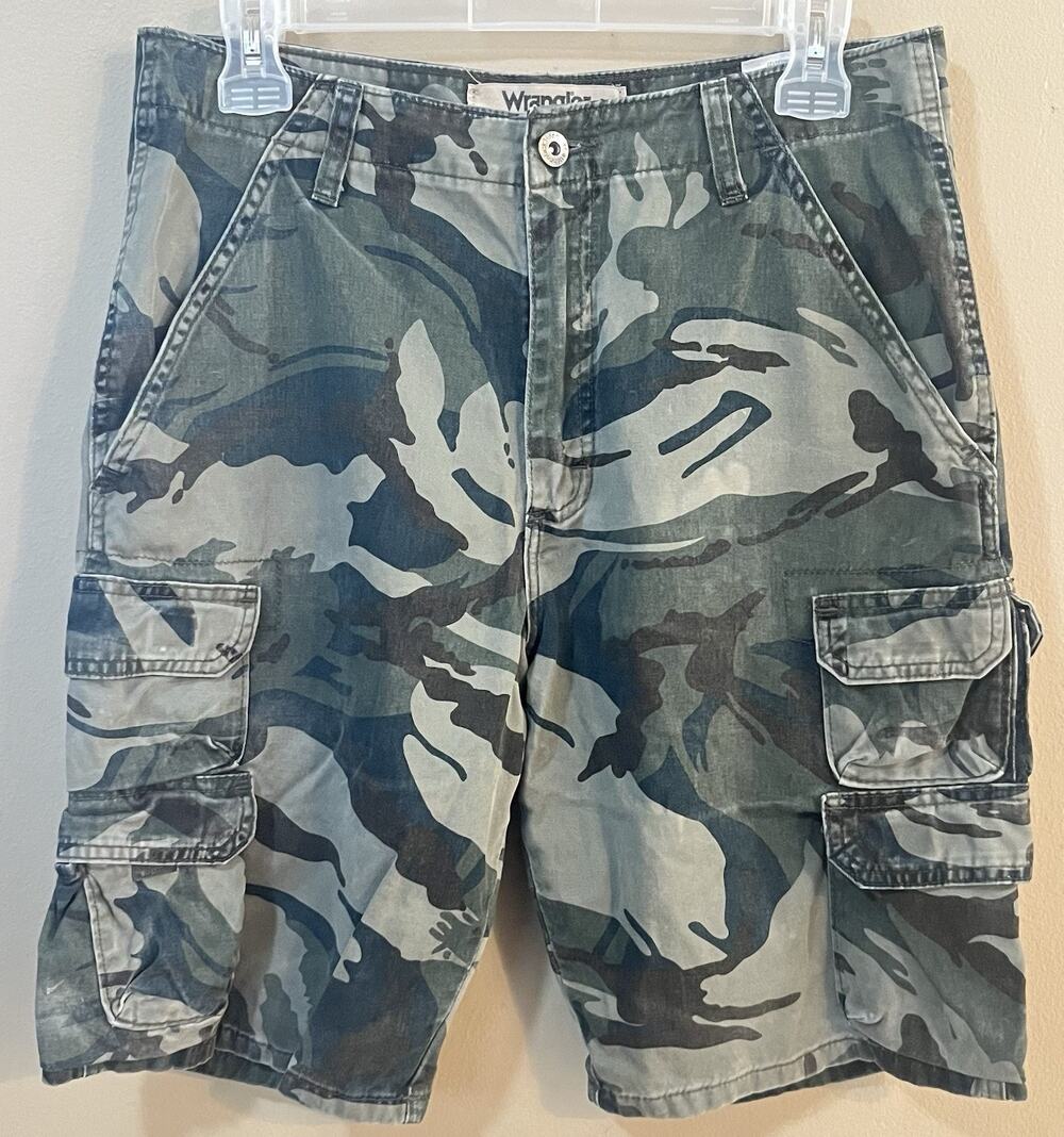 Wrangler Authentics Men 30 Camo Cargo Shorts 100%‎ Cotton Green Camouflage FC
